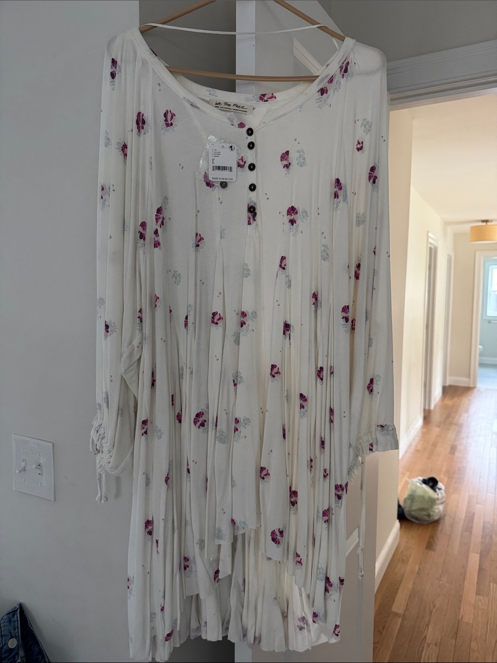 Free People Cream Floral Button-Front Midi Dress